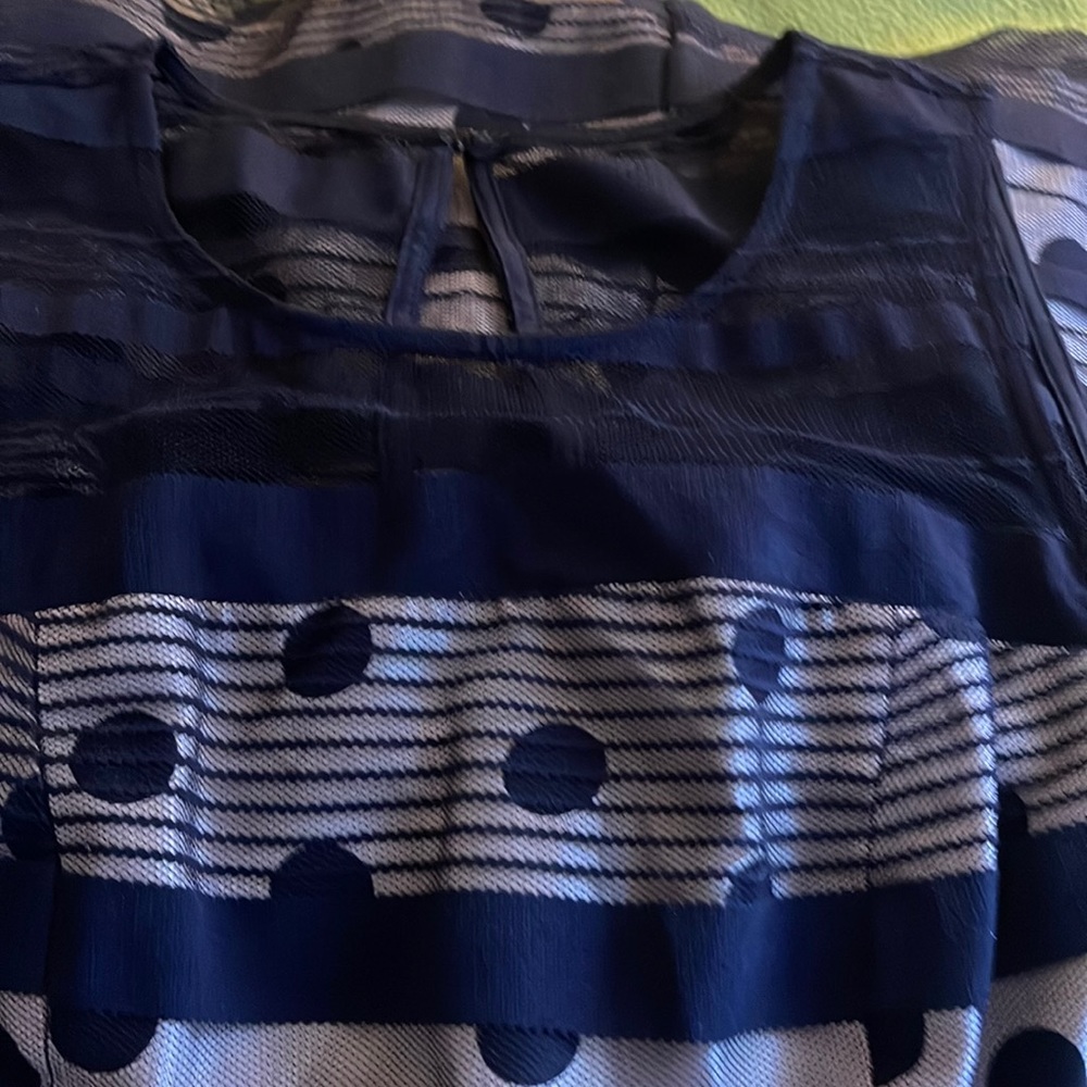 Navy blue and tan polka dot dress size 10